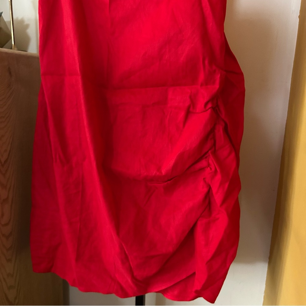 J.Crew Collection Side-Ruched Dress Stretch Linen-Viscose Blend Red Plus Size 24 - Picture 3 of 8